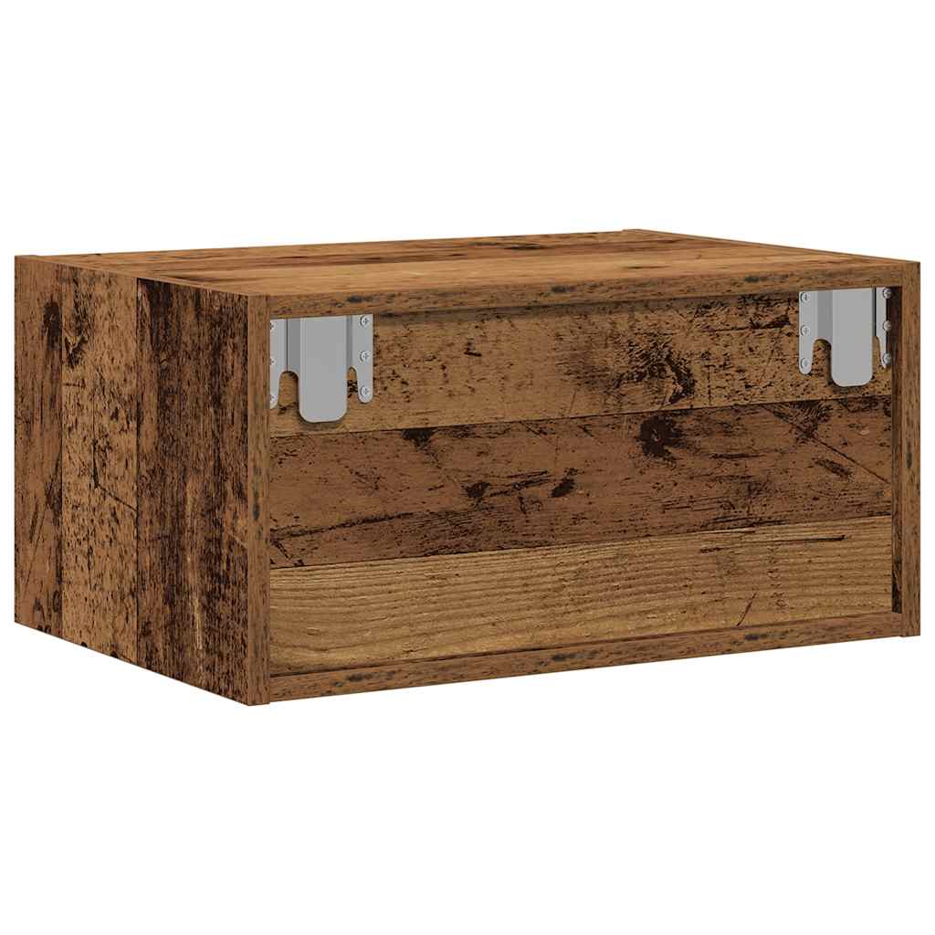 Wall-mounted bedside table with LED lights in reclaimed wood look