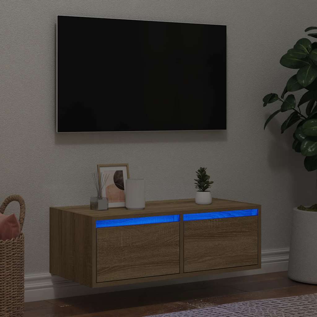 Meuble TV avec éclairage LED en chêne Sonoma 75x35,5x25 cm