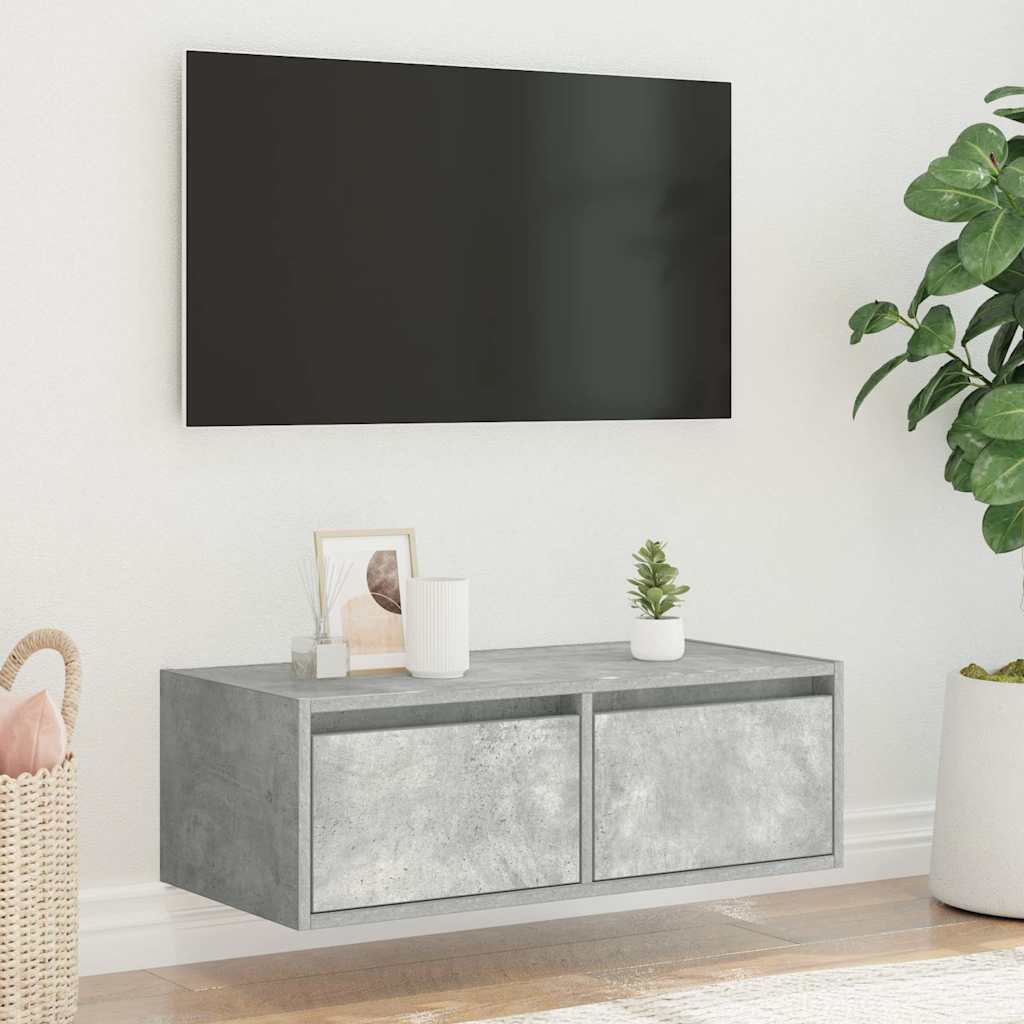 TV cabinet with LED lights, concrete grey, 75 x 35.5 x 25 cm