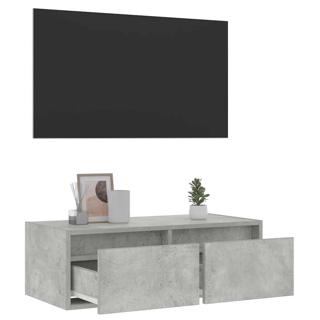TV cabinet with LED lights, concrete grey, 75 x 35.5 x 25 cm