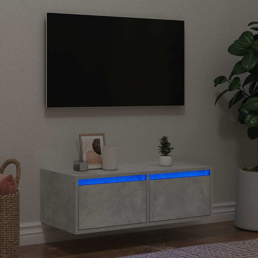 TV cabinet with LED lights, concrete grey, 75 x 35.5 x 25 cm