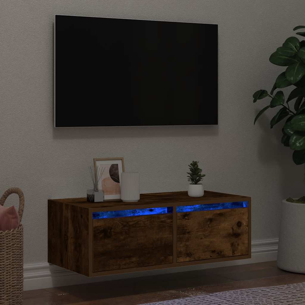 TV-Schrank mit LED-Leuchten Räuchereiche 75x35,5x25 cm