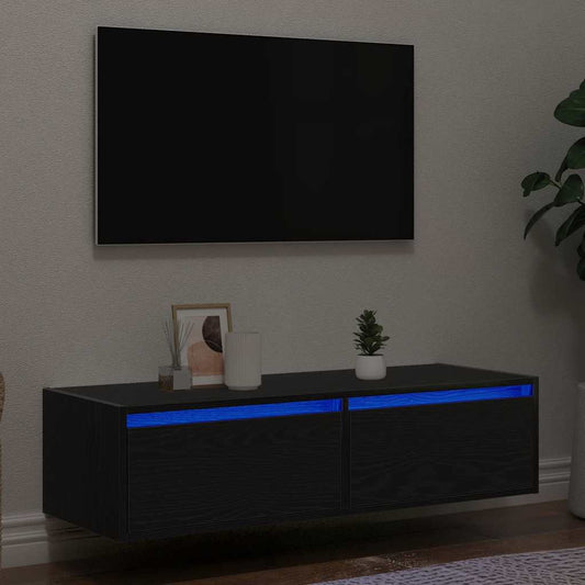 Meuble TV avec éclairage LED, aspect chêne noir, 100 x 35,5 x 25 cm
