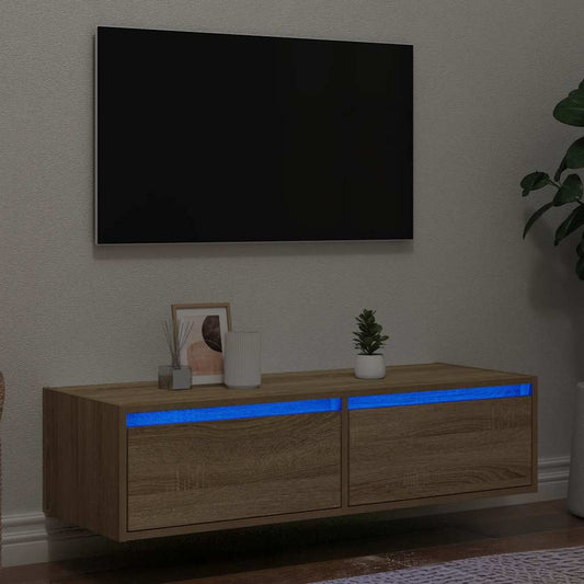 Meuble TV avec éclairage LED en chêne Sonoma 100x35,5x25 cm