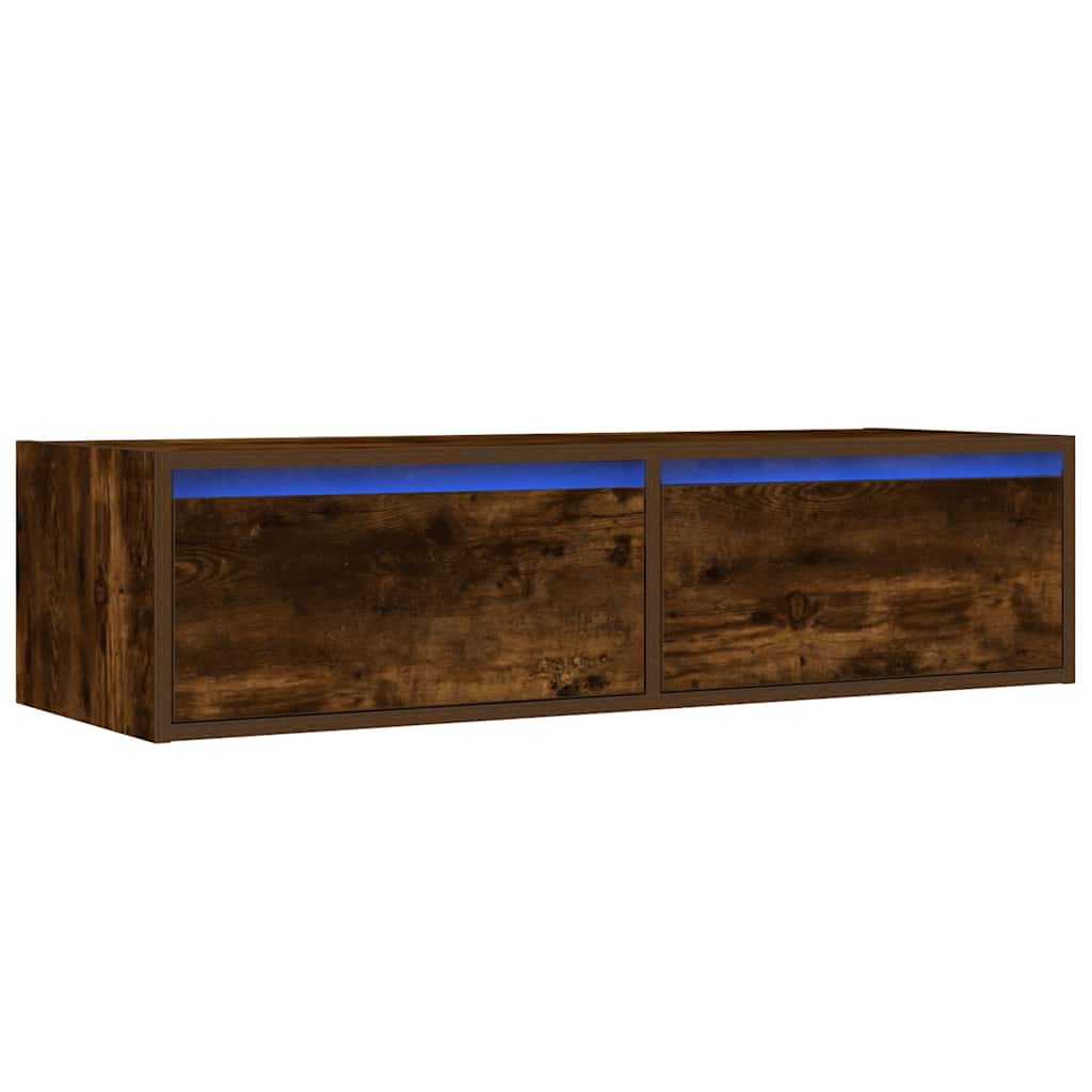 TV cabinet with LED lights smoked oak 100x35.5x25 cm