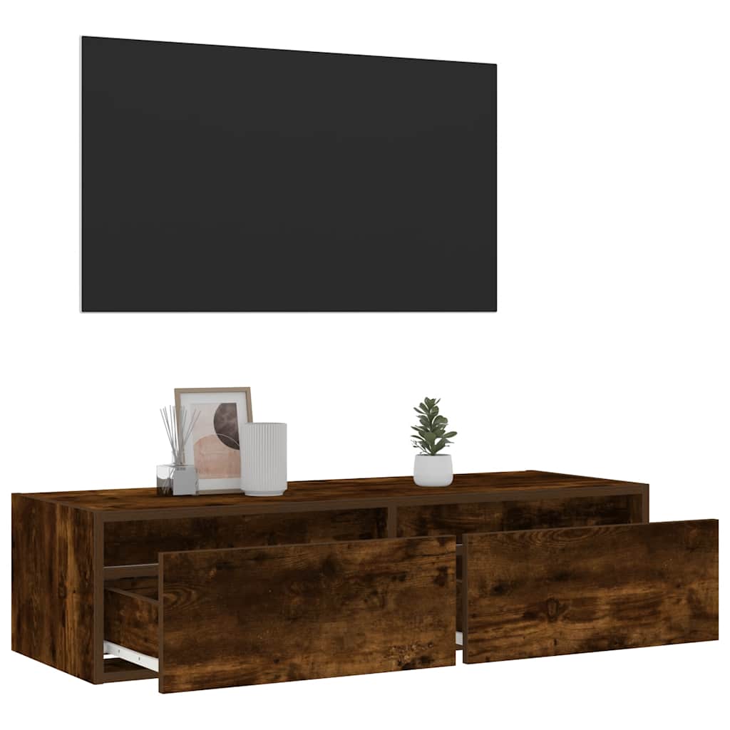 TV cabinet with LED lights smoked oak 100x35.5x25 cm