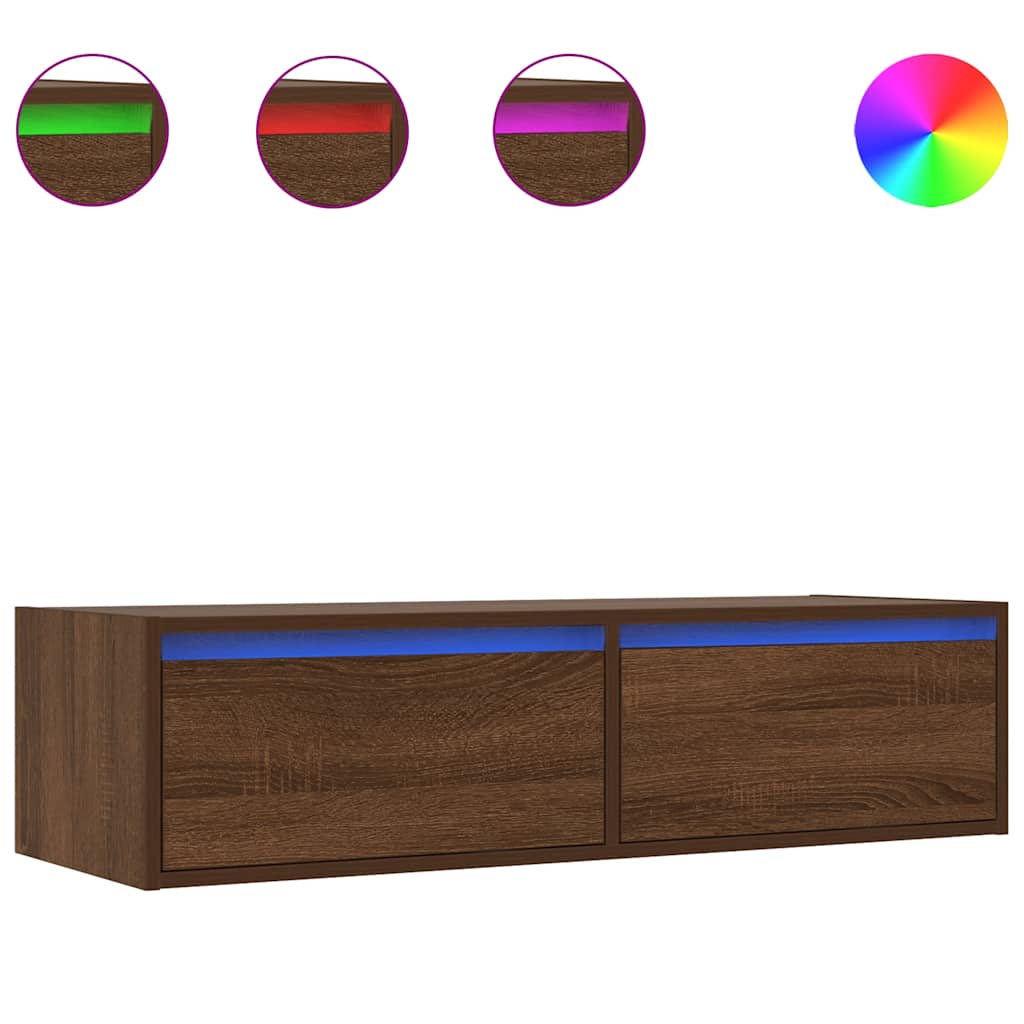 TV cabinet with LED lights, brown oak look, 100 x 35.5 x 25 cm