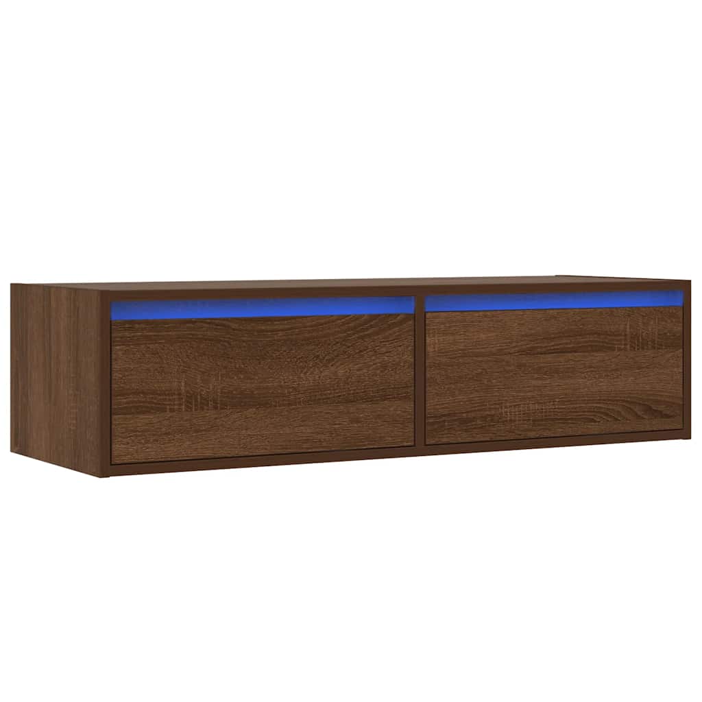 TV cabinet with LED lights, brown oak look, 100 x 35.5 x 25 cm
