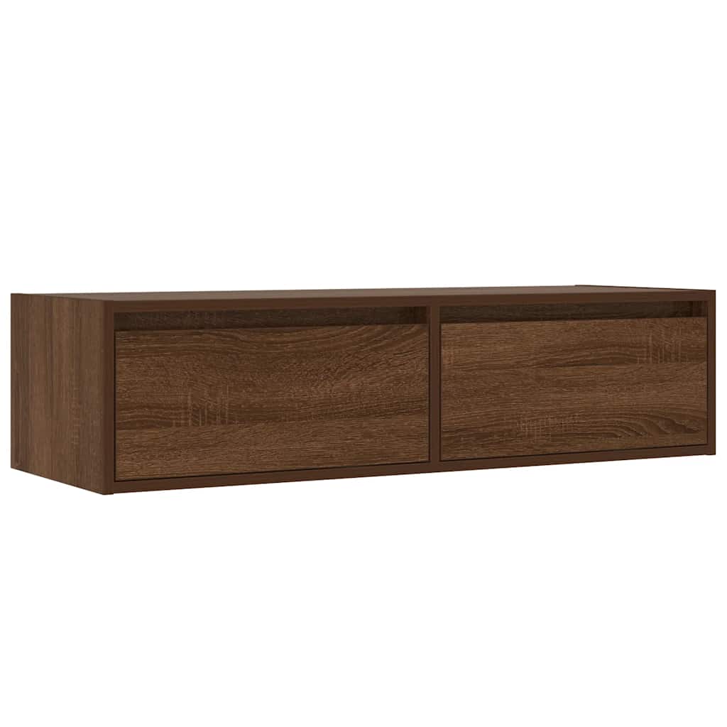 TV cabinet with LED lights, brown oak look, 100 x 35.5 x 25 cm