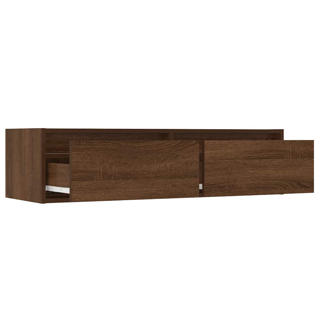 TV cabinet with LED lights, brown oak look, 100 x 35.5 x 25 cm
