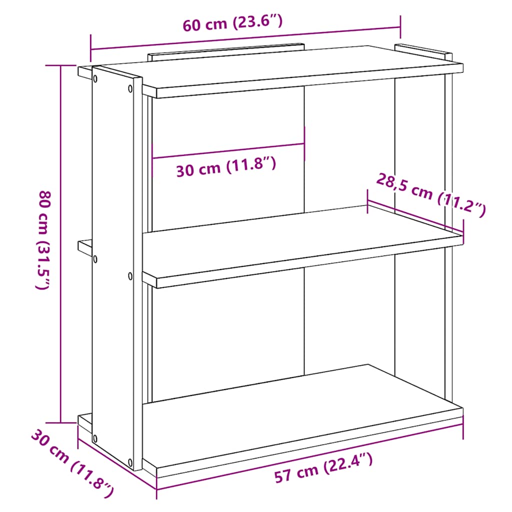 Bibliothèque 3 étagères en chêne Sonoma 60x30x80 cm matériau bois