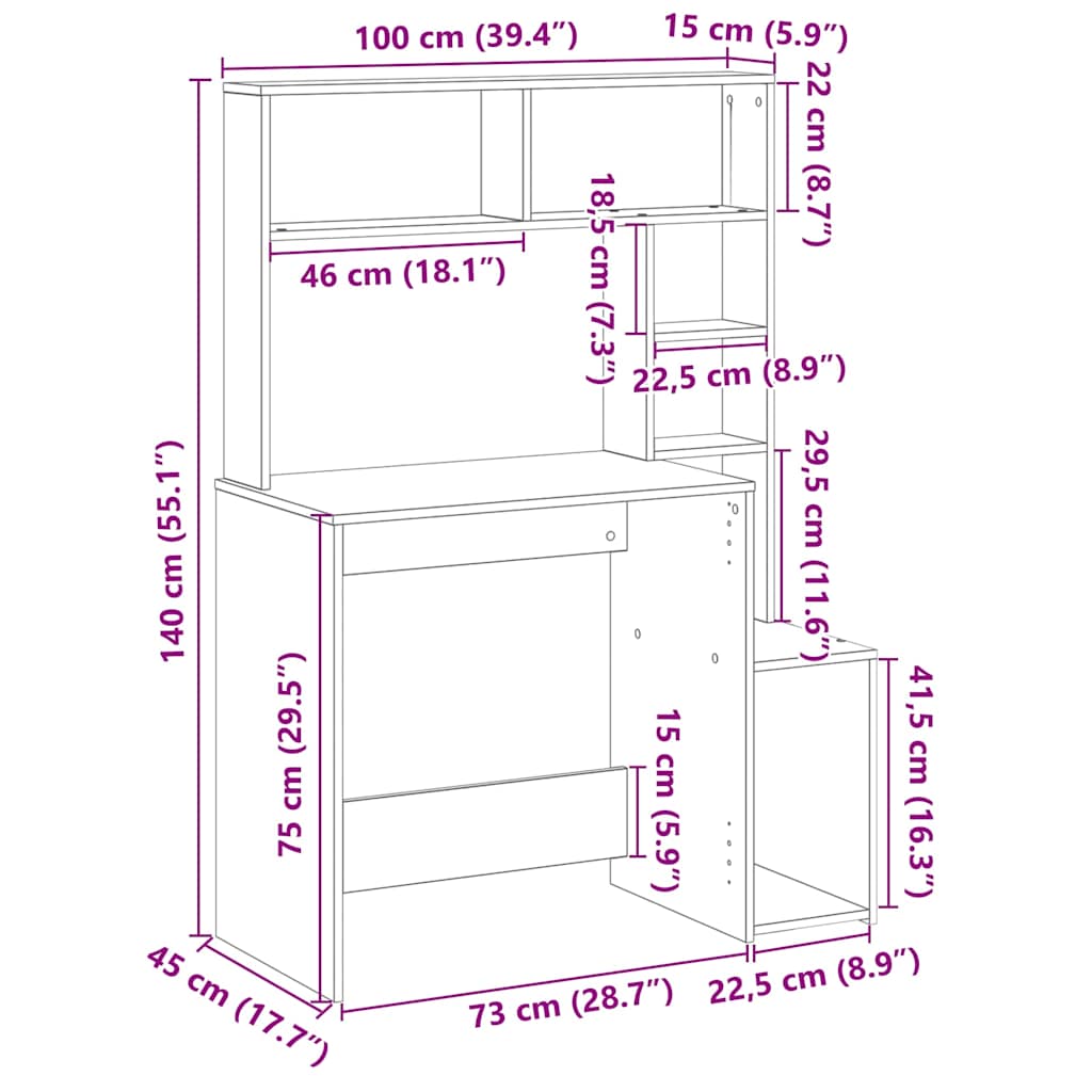 Schreibtisch mit Regal Altholz-Optik 100x45x140cm Holzwerkstoff