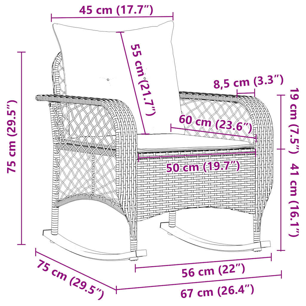 Garten-Schaukelstuhl mit Kissen Beige Poly Rattan