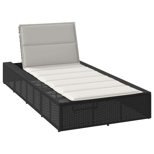 Chaise longue avec coussin flottant en polyrotin noir