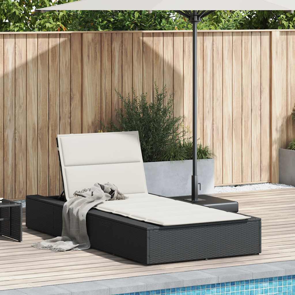 Chaise longue avec coussin flottant en polyrotin noir
