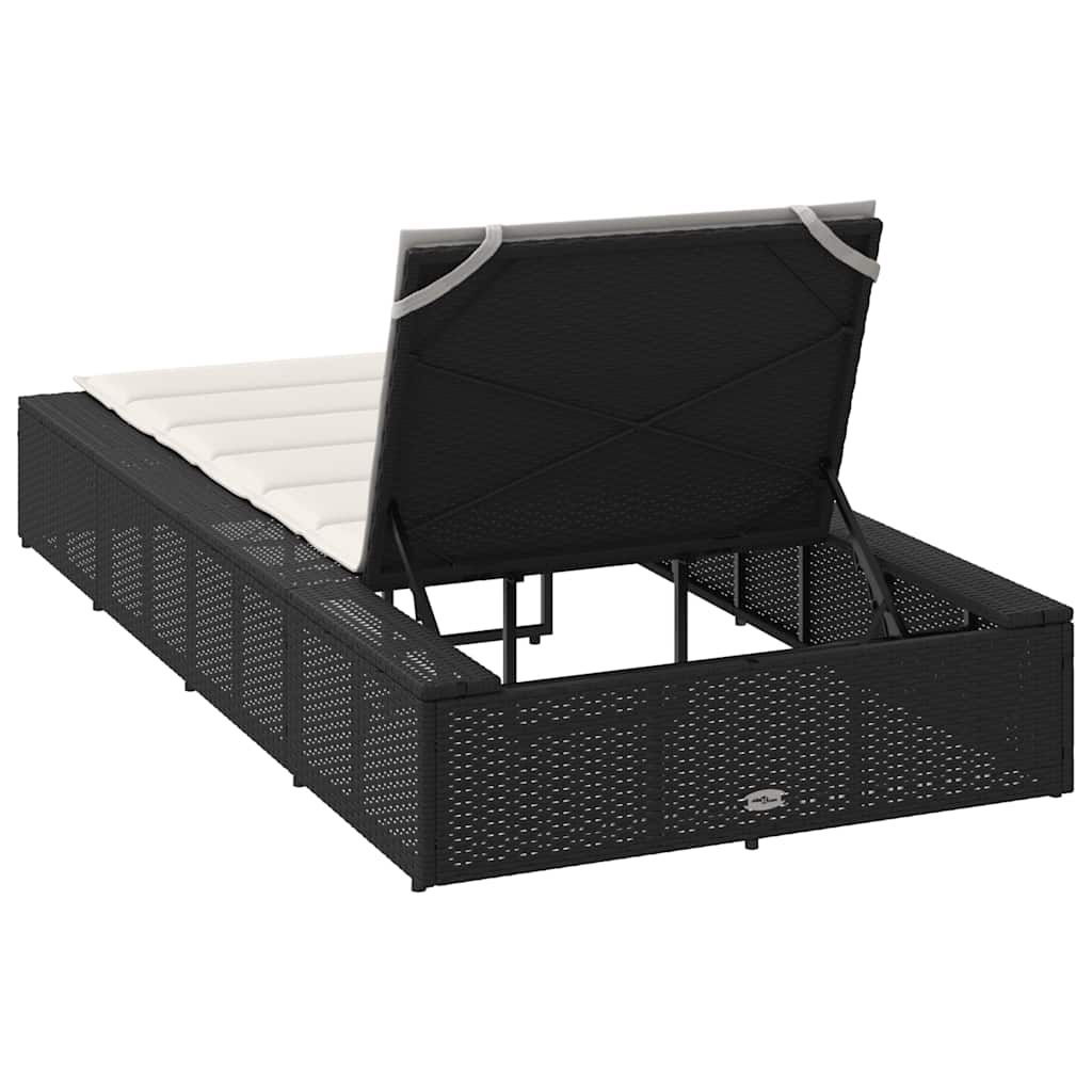 Chaise longue avec coussin flottant en polyrotin noir