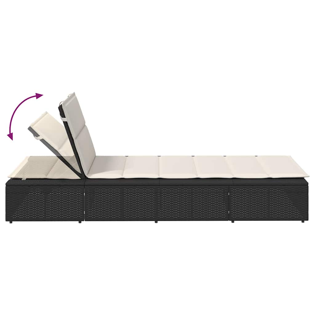 Chaise longue avec coussin flottant en polyrotin noir