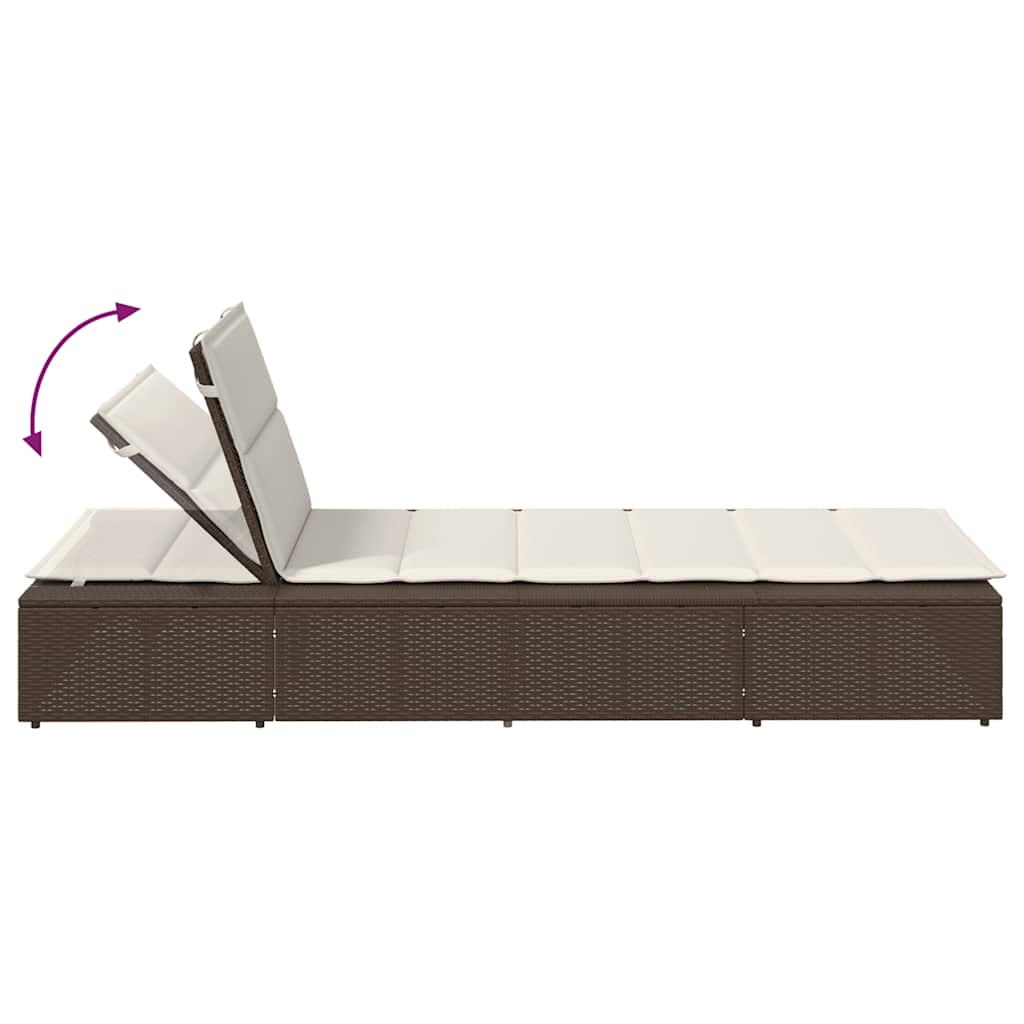 Chaise longue avec coussin flottant en polyrotin marron