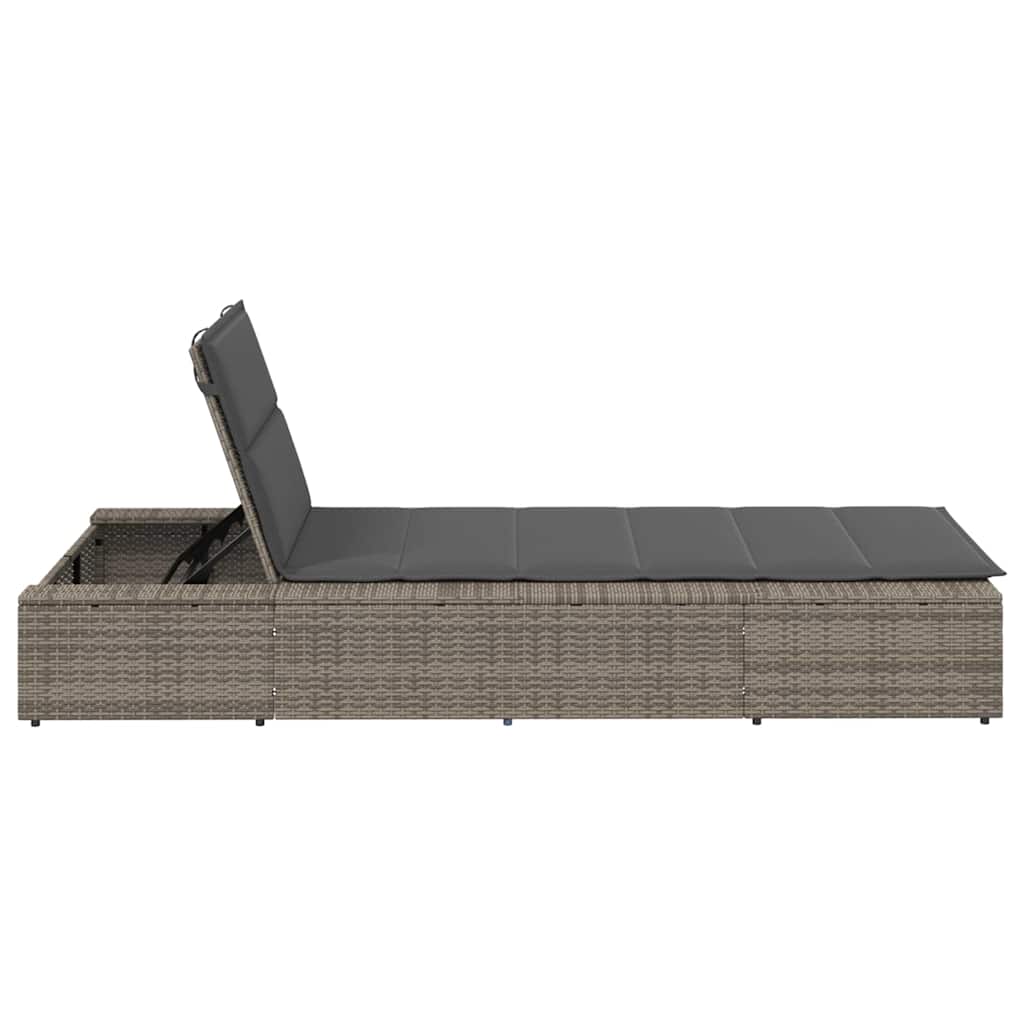 Chaise longue avec coussin flottant en polyrotin gris
