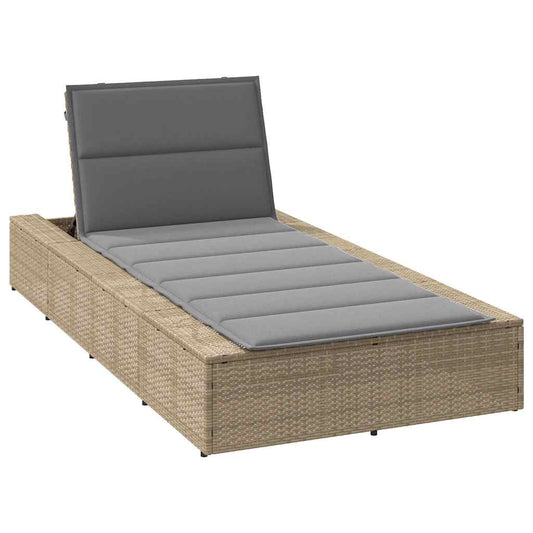 Chaise longue avec coussin flottant en polyrotin beige