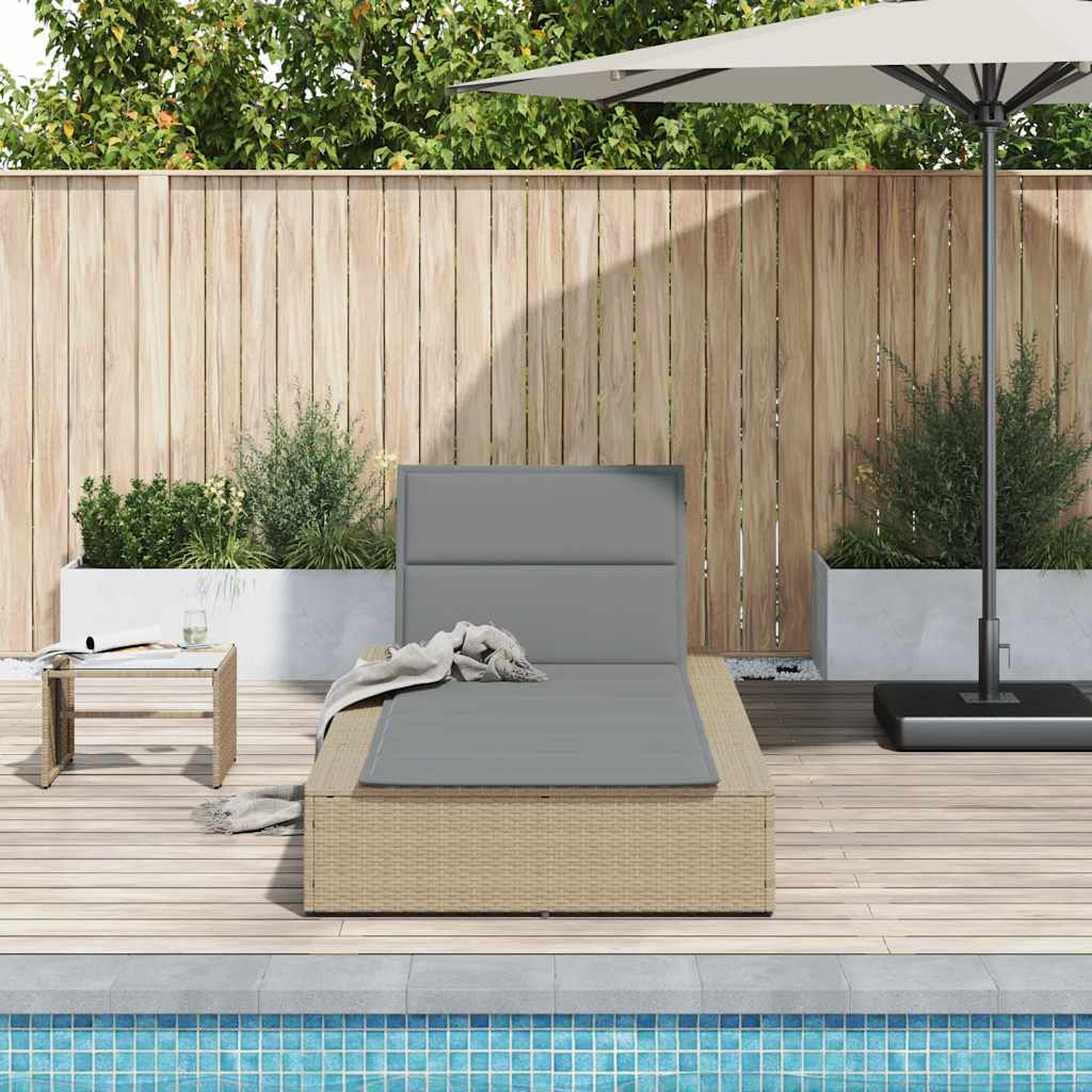 Chaise longue avec coussin flottant en polyrotin beige
