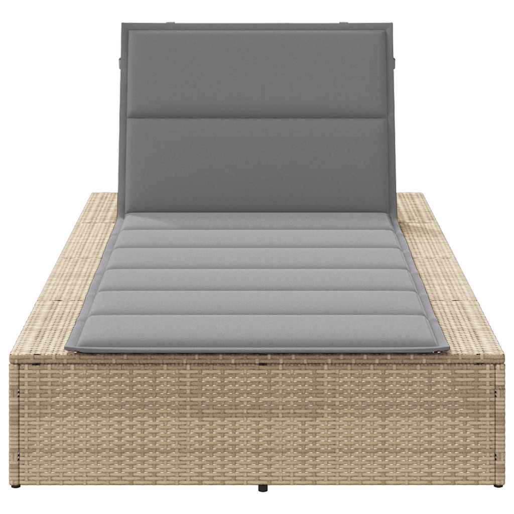 Chaise longue avec coussin flottant en polyrotin beige
