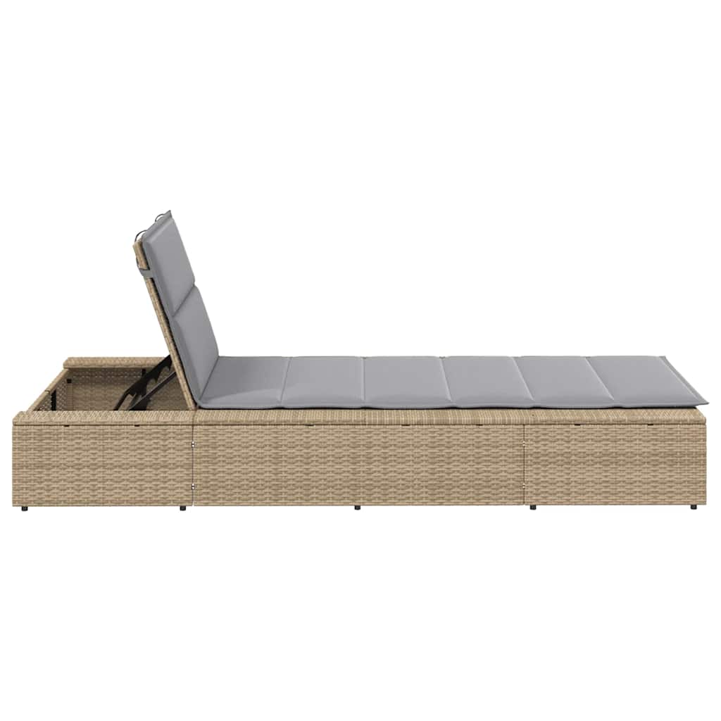 Chaise longue avec coussin flottant en polyrotin beige