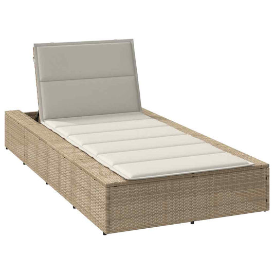 Chaise longue avec coussin flottant en polyrotin beige