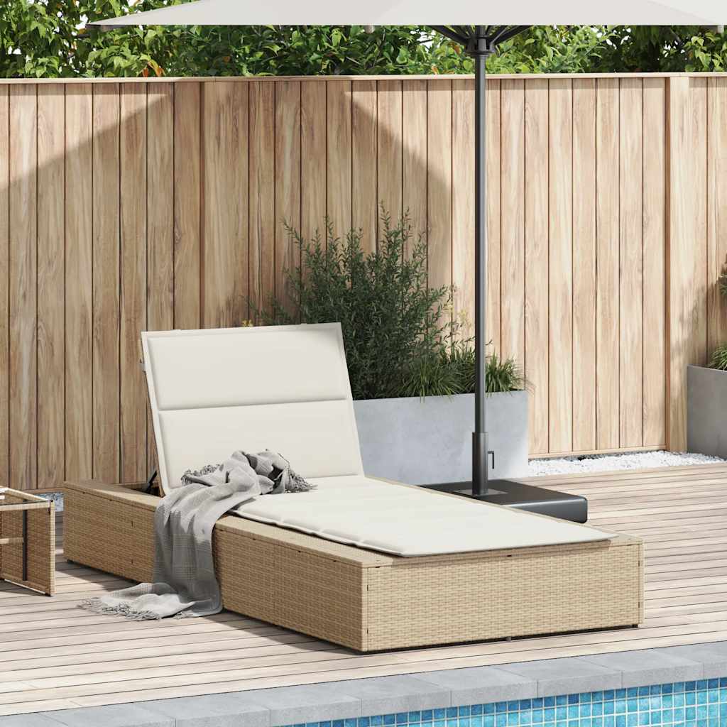 Chaise longue avec coussin flottant en polyrotin beige