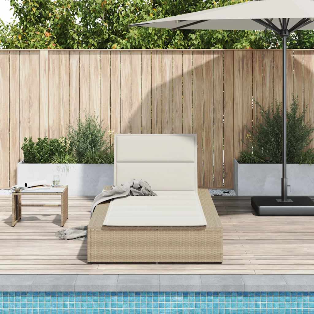 Chaise longue avec coussin flottant en polyrotin beige