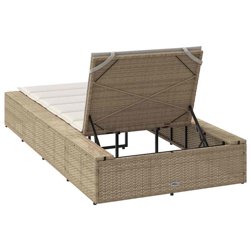 Chaise longue avec coussin flottant en polyrotin beige