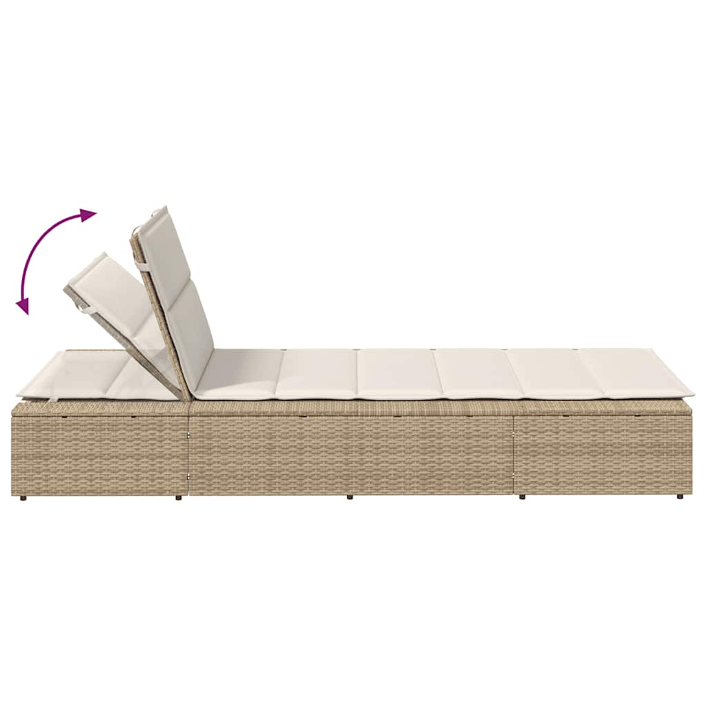 Chaise longue avec coussin flottant en polyrotin beige