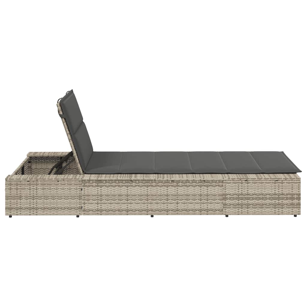 Chaise longue avec coussin flottant en polyrotin gris clair