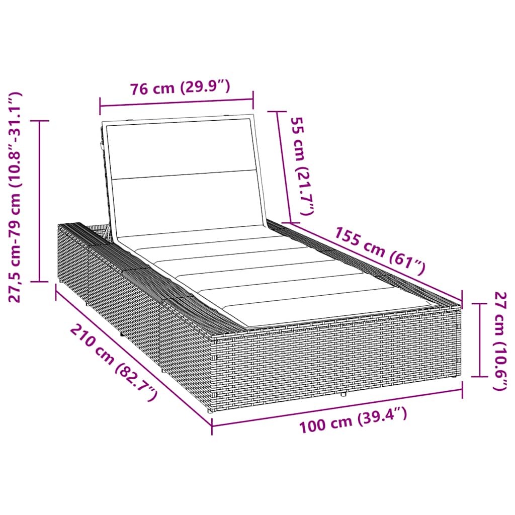 Sonnenliege mit schwebender Auflage Braun Poly Rattan