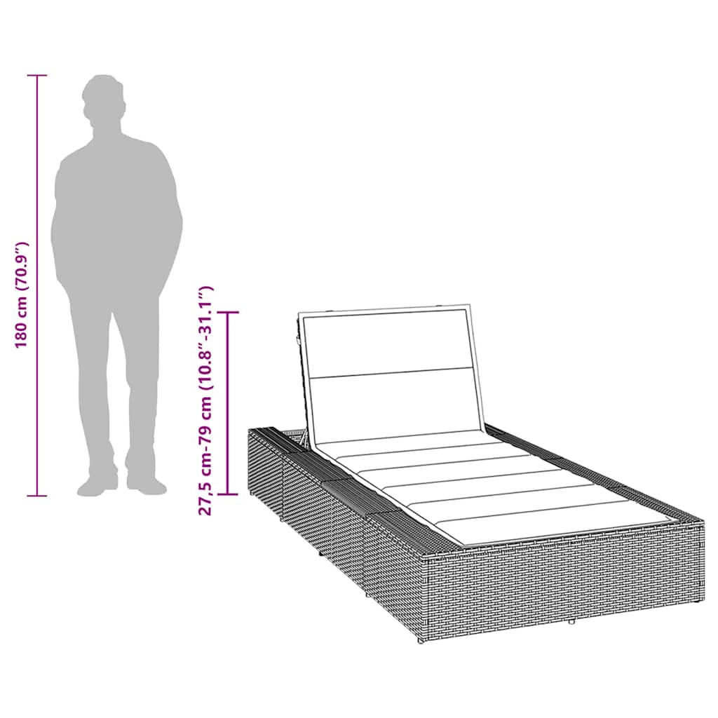Sonnenliege mit schwebender Auflage Braun Poly Rattan