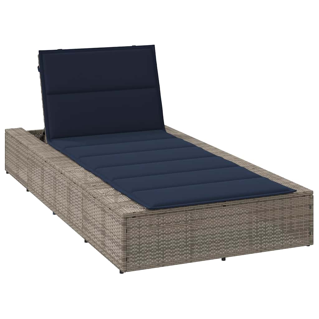 Chaise longue avec coussin flottant en polyrotin gris