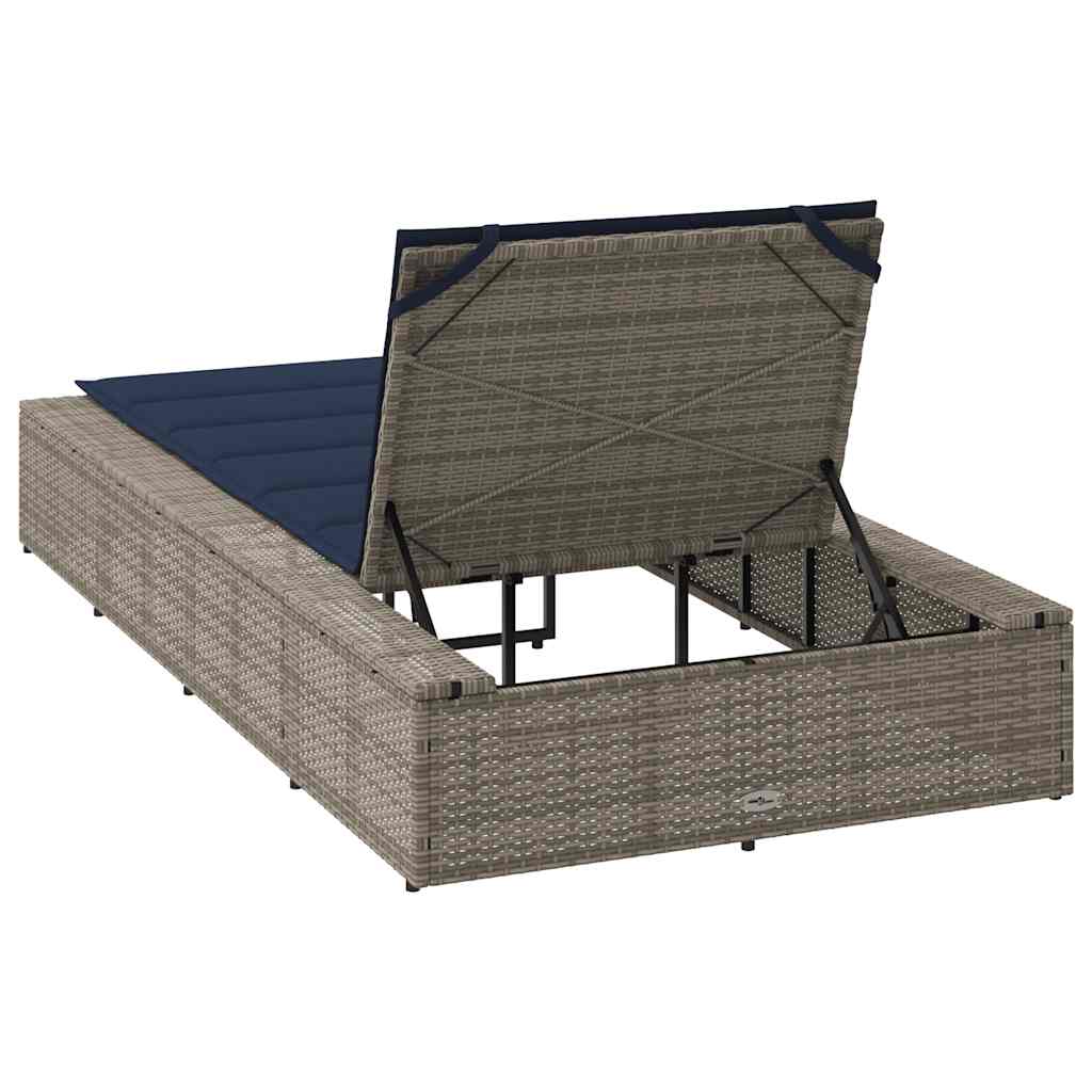 Chaise longue avec coussin flottant en polyrotin gris