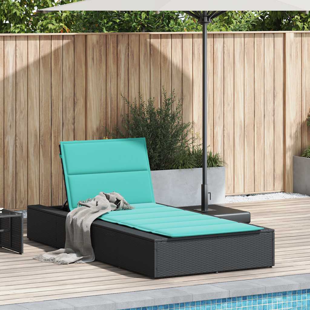 Chaise longue avec coussin flottant en polyrotin noir