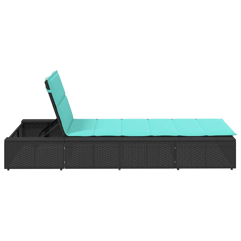 Chaise longue avec coussin flottant en polyrotin noir