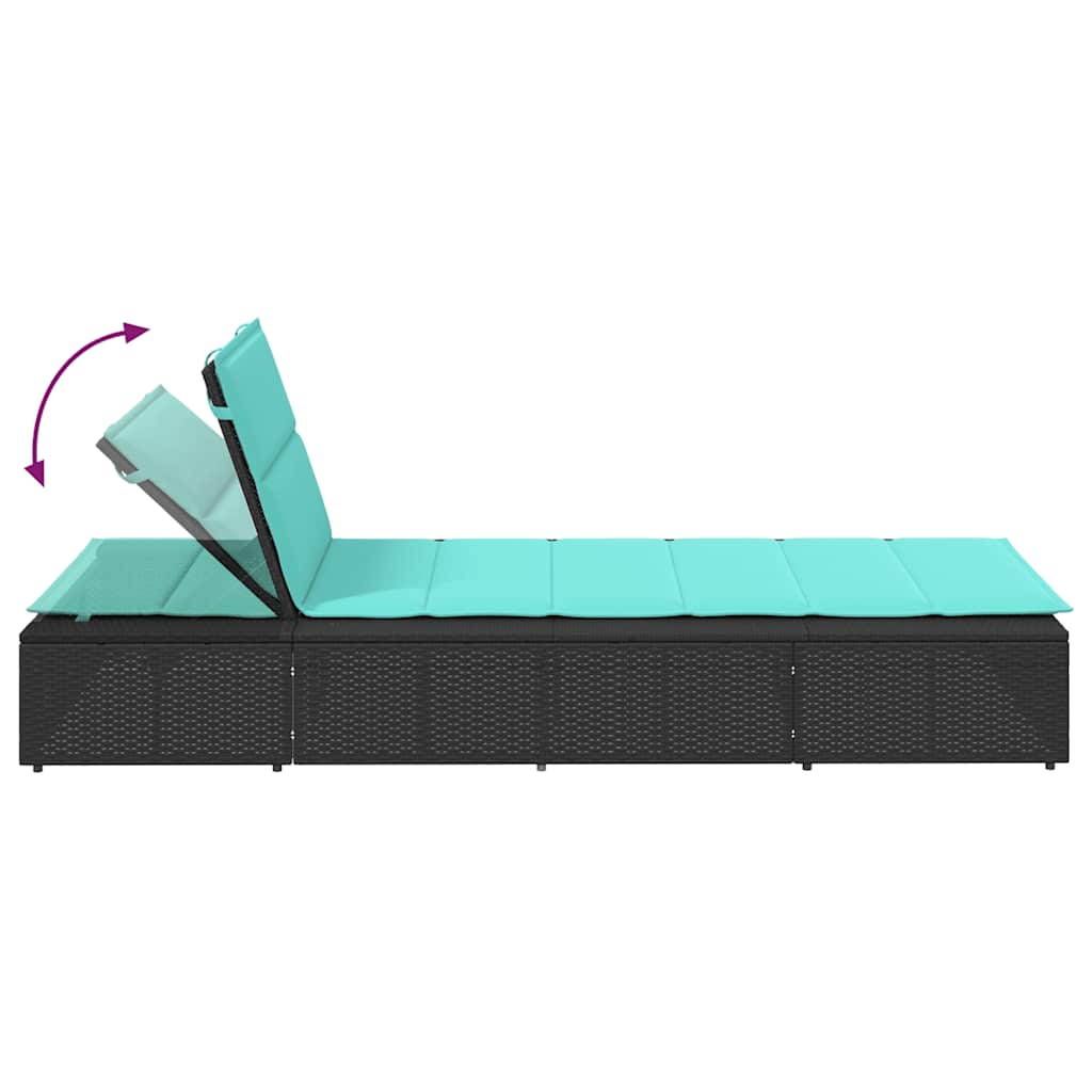 Chaise longue avec coussin flottant en polyrotin noir