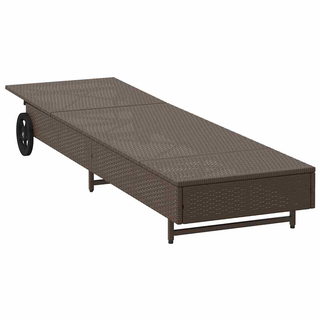 Bain de soleil à roulettes et coussin en polyrotin marron