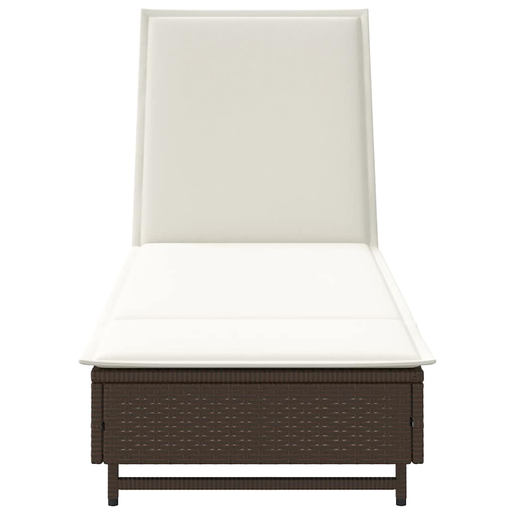 Bain de soleil à roulettes et coussin en polyrotin marron