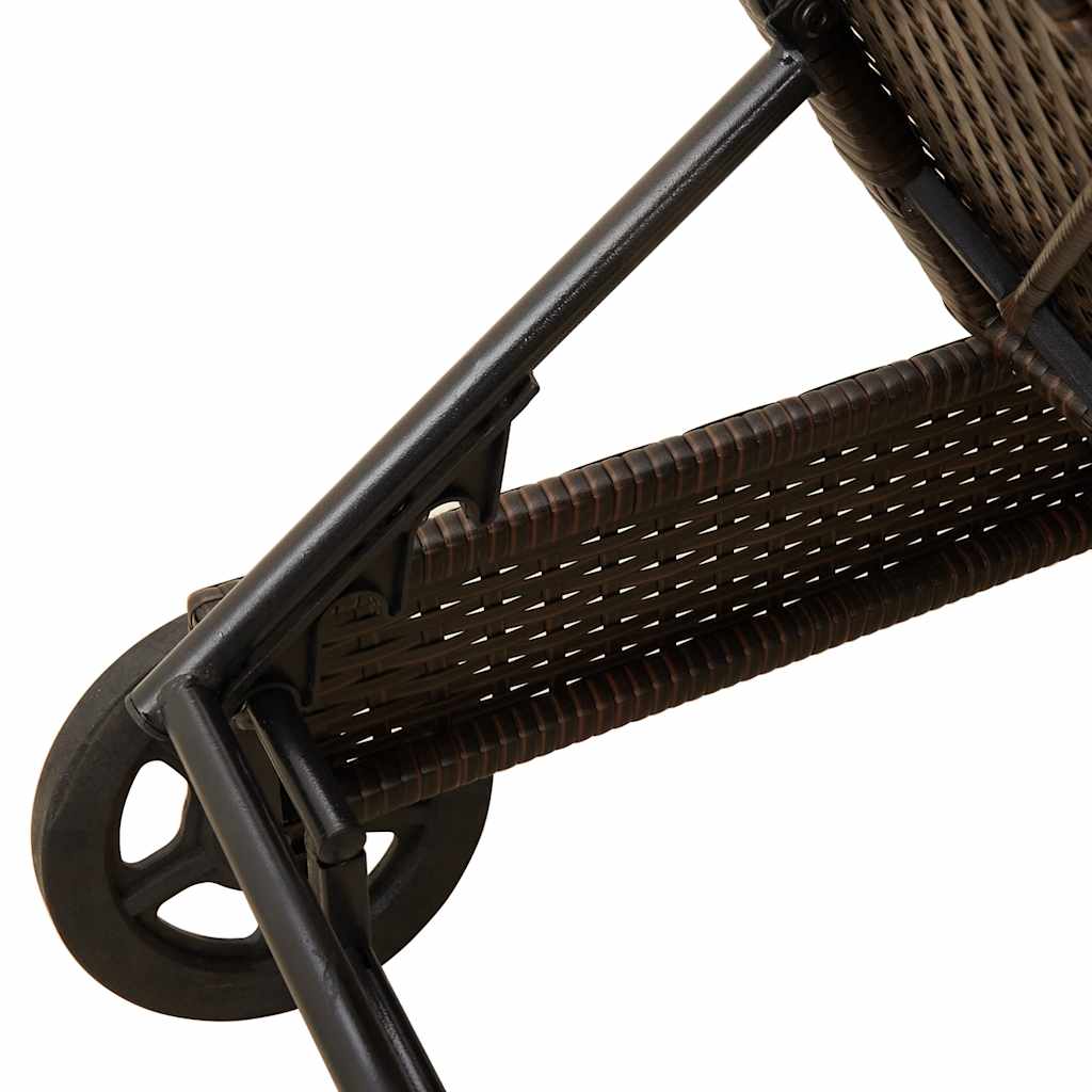Bain de soleil à roulettes et coussin en polyrotin marron