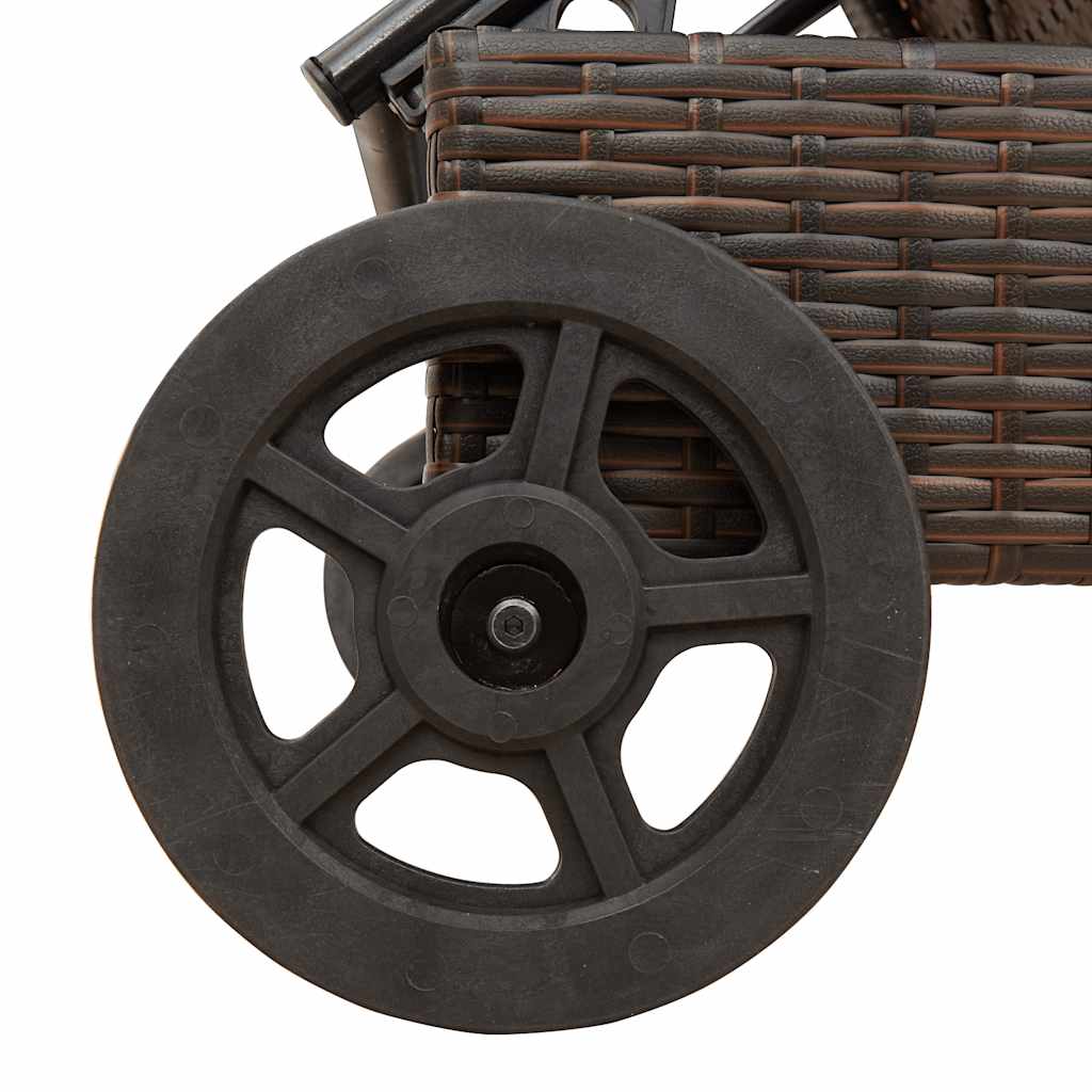 Bain de soleil à roulettes et coussin en polyrotin marron
