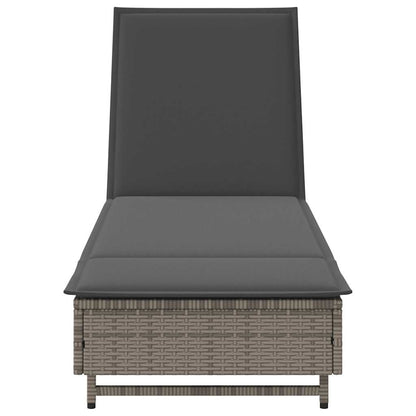 Sonnenliege mit Rollen und Auflage Grau Poly Rattan