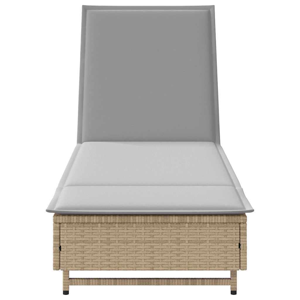 Bain de soleil à roulettes et coussin en polyrotin beige