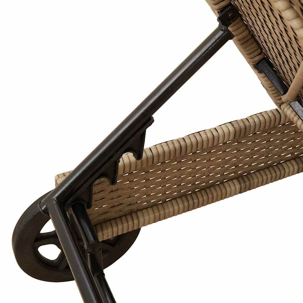 Bain de soleil à roulettes et coussin en polyrotin beige