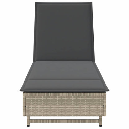 Sonnenliege mit Rollen und Auflage Hellgrau Poly Rattan