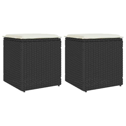 Gartenhocker mit Kissen 2 Stk. Schwarz 40x40x43 cm Poly Rattan