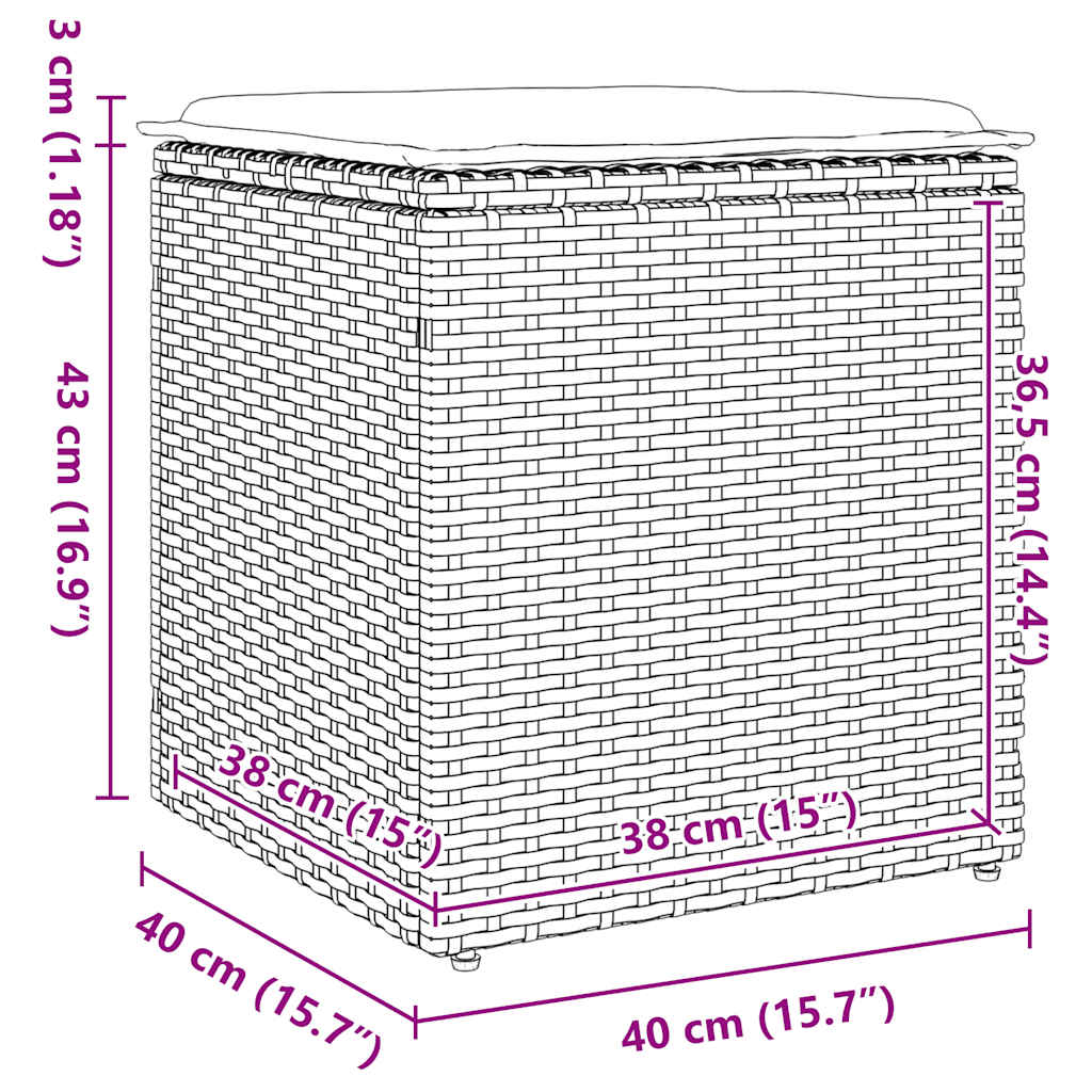 Gartenhocker mit Kissen 2 Stk. Grau 40x40x43 cm Poly Rattan
